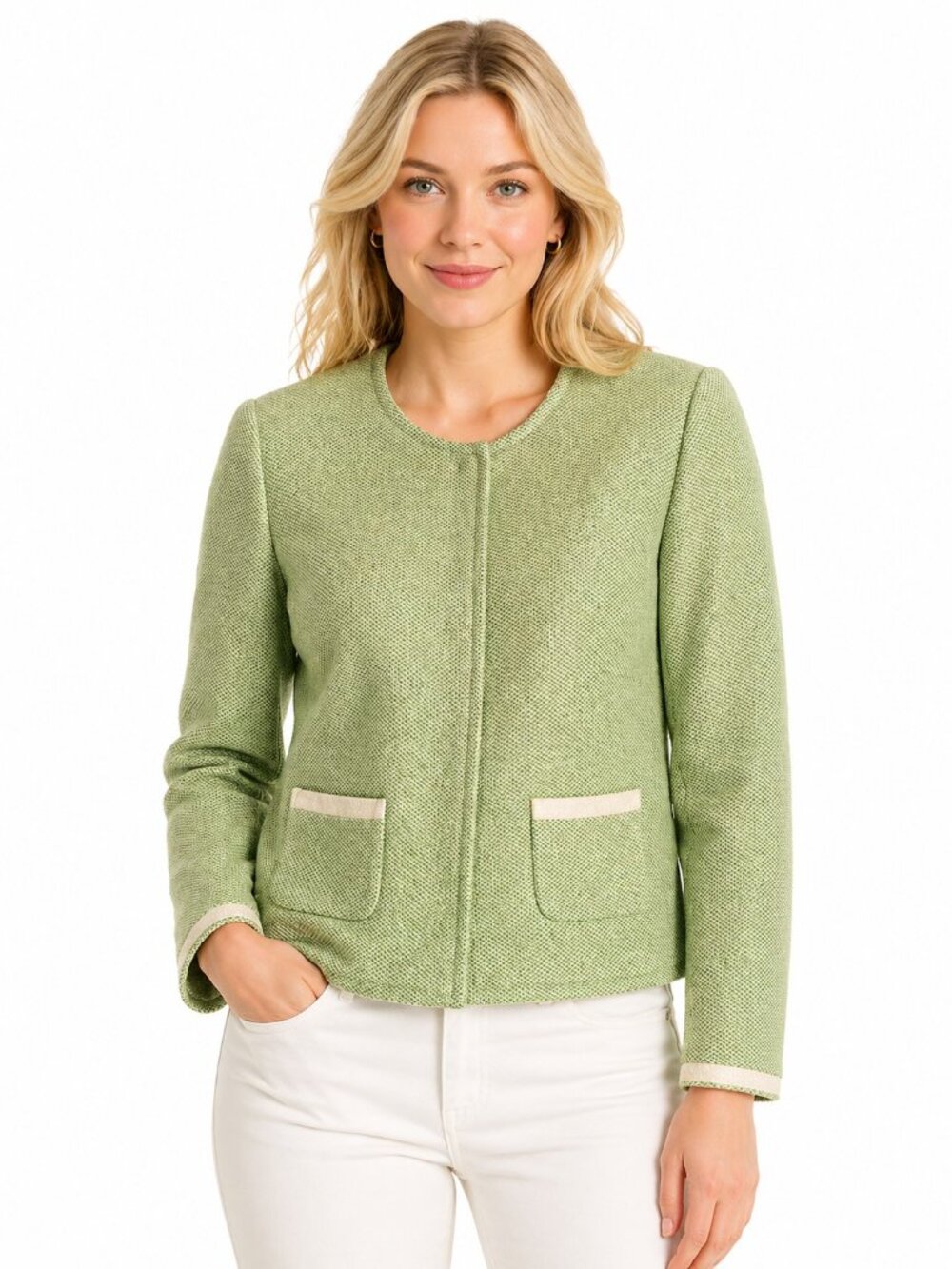 Vilagallo Green Tweed Knit Cropped Blazer Jacket